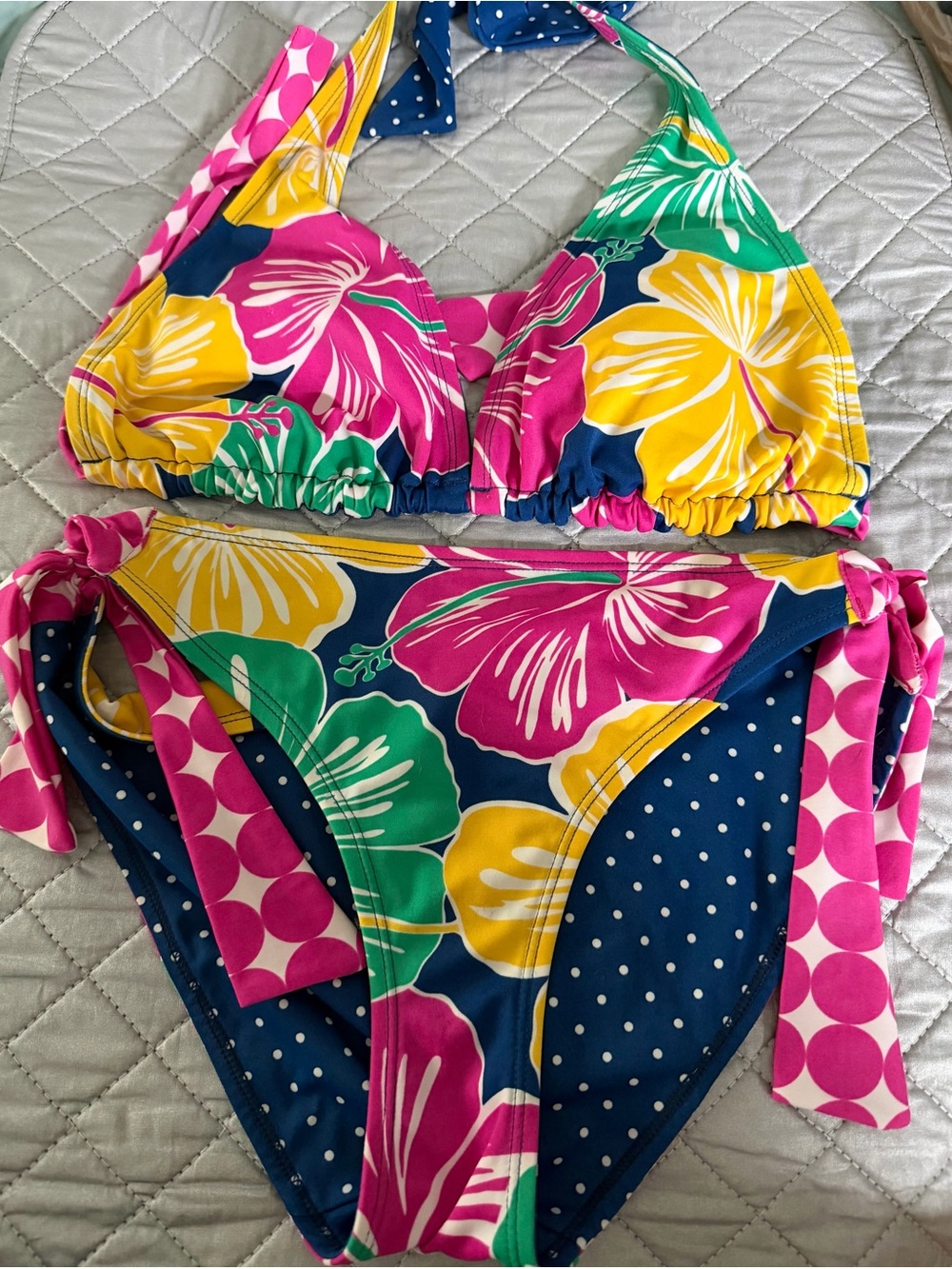Joe Boxer Floral Halter Bikini - Pink, Yellow, Green, Navy
